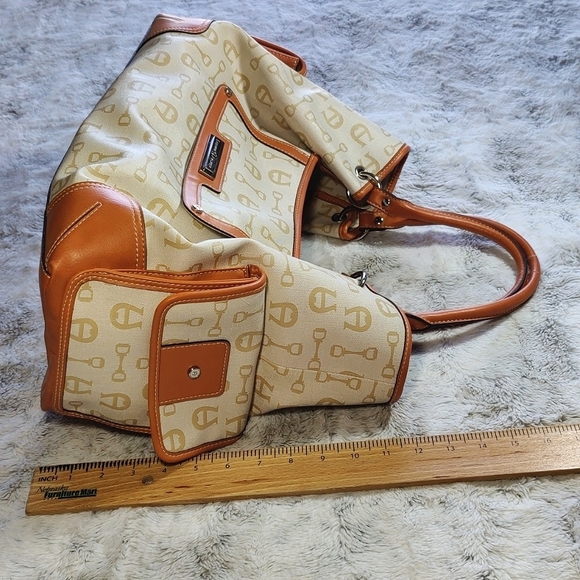 Etienne Aigner Brown and Cream Logo Canvas and Faux Leather Large Tote Bag - Picture 9 of 15